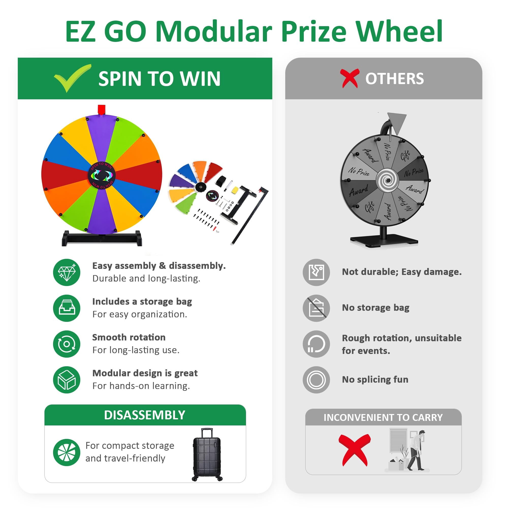 WinSpin 24" Pop Up Display Tabletop Prize Wheel Blue & Yellow Trade Show Display Spinning Wheel 12 Slots for Outdoor Booths Exhibition Events