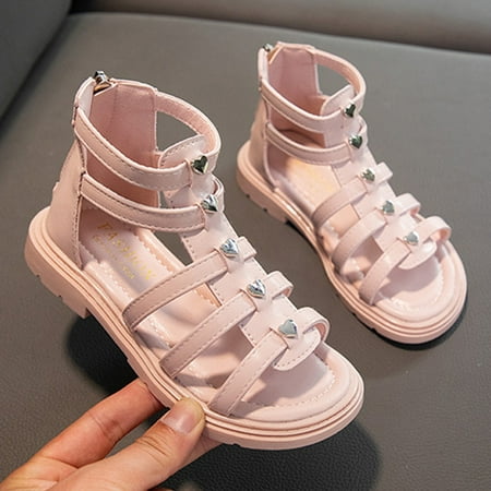 

NECHOLOGY Girls Sandals Size 7 Toddler Children Sandals Fashion Flat Princess Top Sandals Fashion Roman Sandals for Baby Girls Pink 5 Years