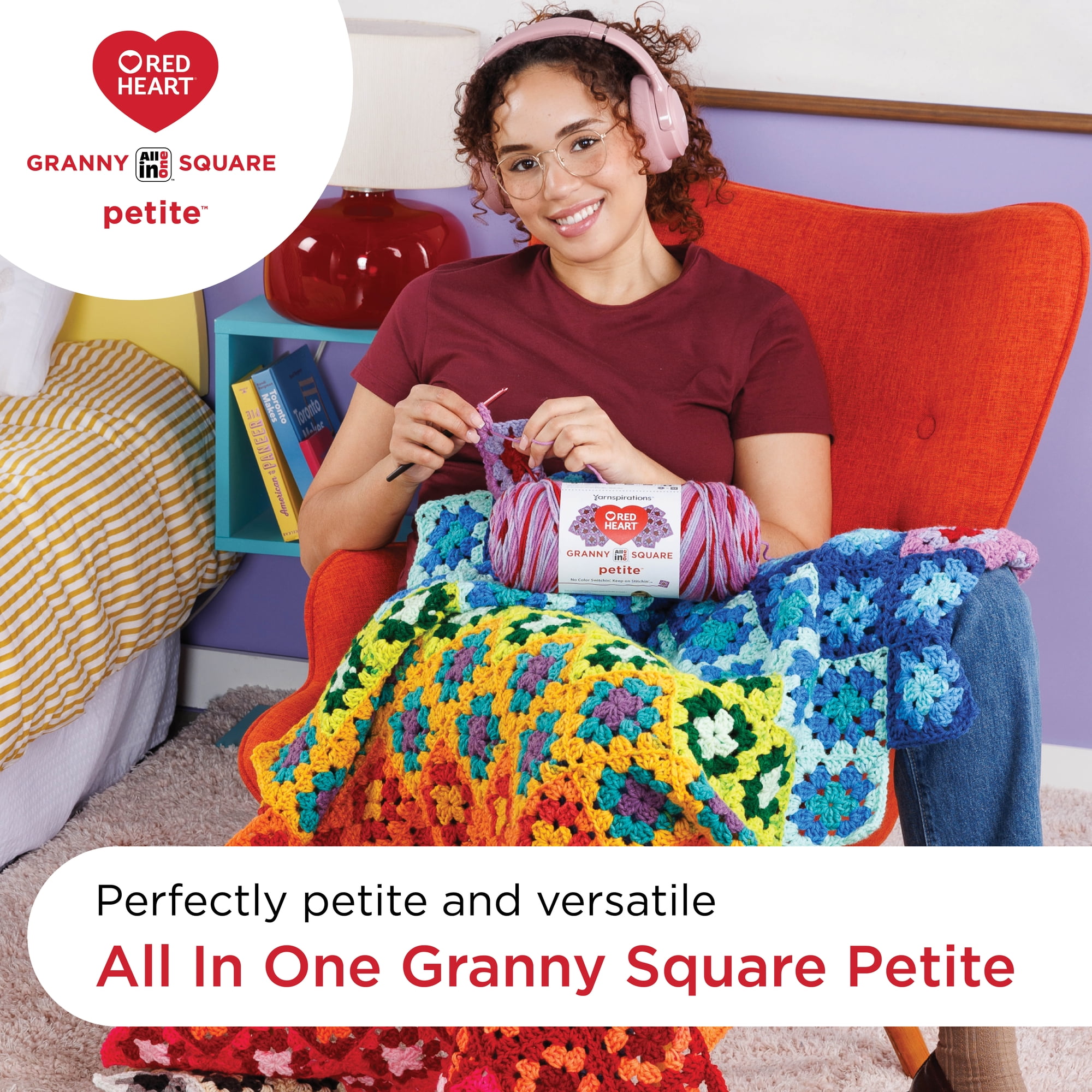 Red Heart® All In One Granny Square Petite™ #4 Worsted (Medium) Acrylic Yarn, Foxy 8.8oz/250g 440 Yards (3 Pack)