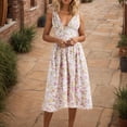 thumbnail image 3 of EINCcm Corset Sundress V-Neck Sexy Corset Midi Dress Floral Print Wide Straps Elegant Slit Lace Up Dresses for Women, 3 of 4