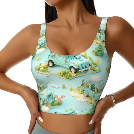 Racerback Sports Bras For Women High Support  Retro Green Suv Car Punk Workout Tank Tops Woman  Workout Yoga Running Bra
