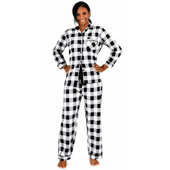 Up2date Fashion Women’s 100% Cotton Flannel Pajama Set, Full Sleeve Button Down PJs with Piping, Soft Warm Sleepwear (PJ23F-B-L)
