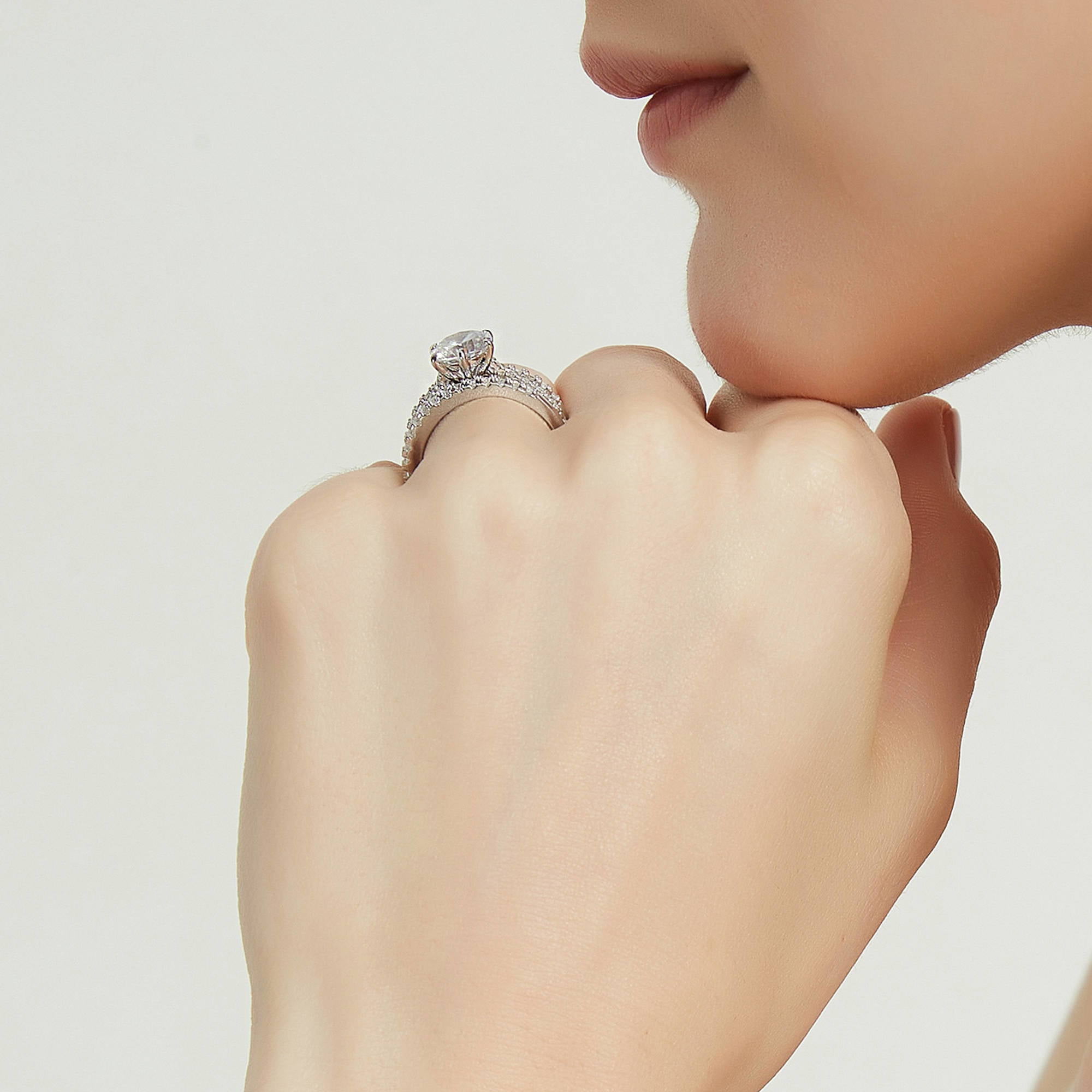 BERRICLE Sterling Silver Solitaire Engagement Rings Statement Stackable Band for Women, 2 Carat Round Cut Cubic Zirconia CZ Ring Set Size 4