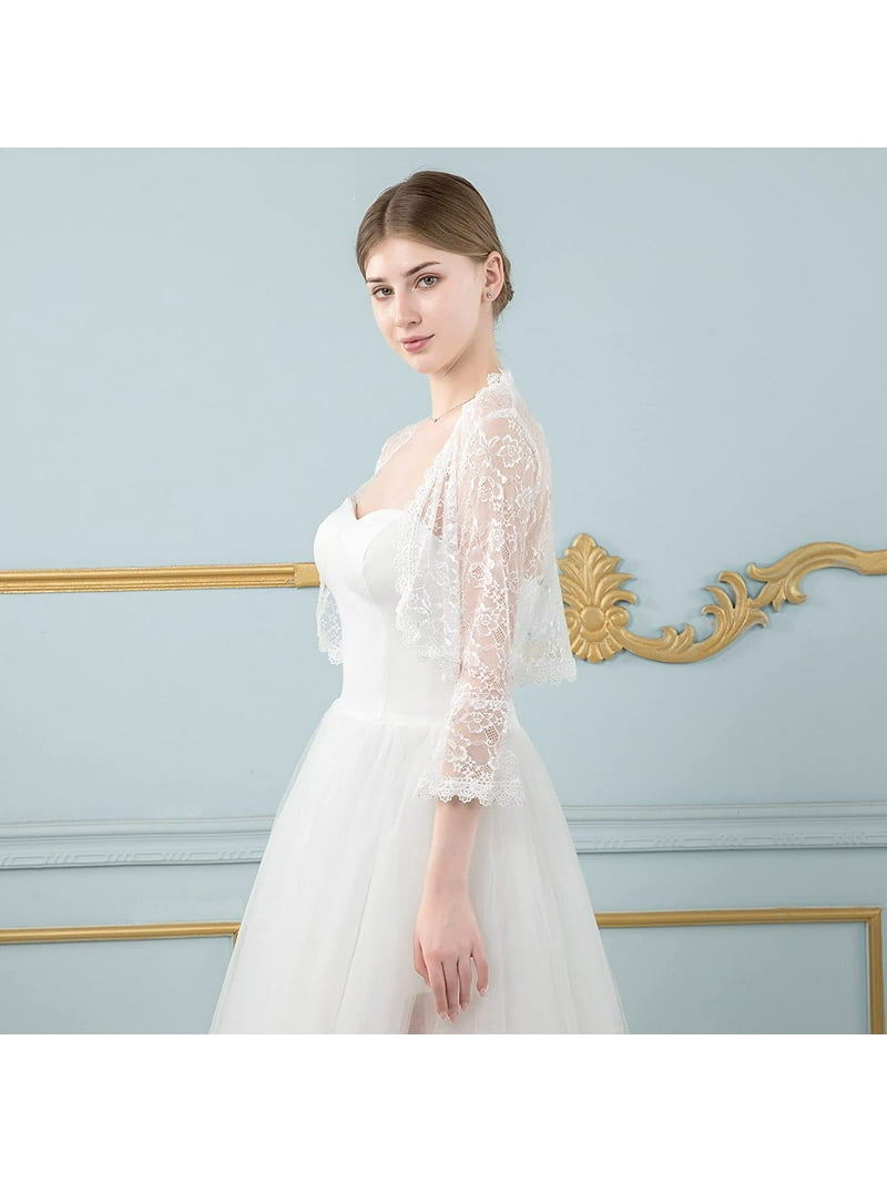 PIKADINGNIS Women Lace Wedding Shawls Wrap Bridal Cardigan Embroidered 3/4  Sleeve Sheer Floral Lace Top Covers Up Party - Walmart.com