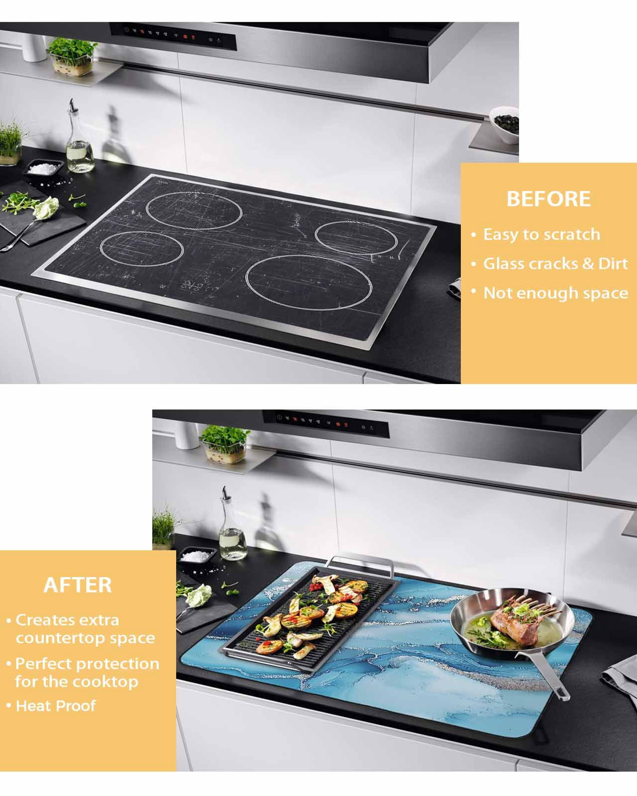nqOlkjepod Large Induction Cooktop Protector Mat 24"x21", Blue Marble Stove Top Covers for Electric Stove, Grey Modern Aesthetic Artwork Decorative Stove Burner Cover Mats, Glass Top Stove Cover