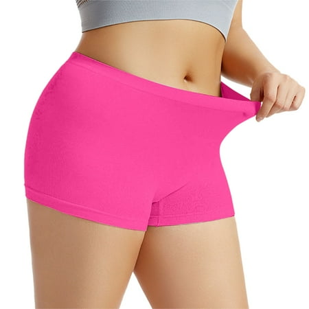 Ploknplq womens underwear panties for women period underwear Womens Boyshorts Underwear Seamless Full Coverage Soft Stretch Boxer Shorts For Women seamless underwear thongs for women Hot Pink 4XL