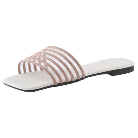 

GWAABD Womens Indoor Slippers Fashion Spring and Summer Women Slippers Square Toe Open Toe Transparent Solid Color Comfortable Insole Casual Beach Style