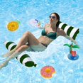 thumbnail image 1 of Flotadores inflables para piscina con 4 soportes para bebidas inflables, hamaca portátil para piscina de agua, silla de montar, tumbona, flotadores para bebidas, taza inflable para publicidad, 1 of 4
