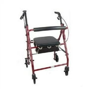 Aluminum Rollator Rolling Walker with Medical Curved Back Soft Seat Light Weight Burgundy