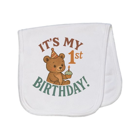 Inktastic Cute Teddy Bear 1st Birthday Celebration Baby Burp Cloth