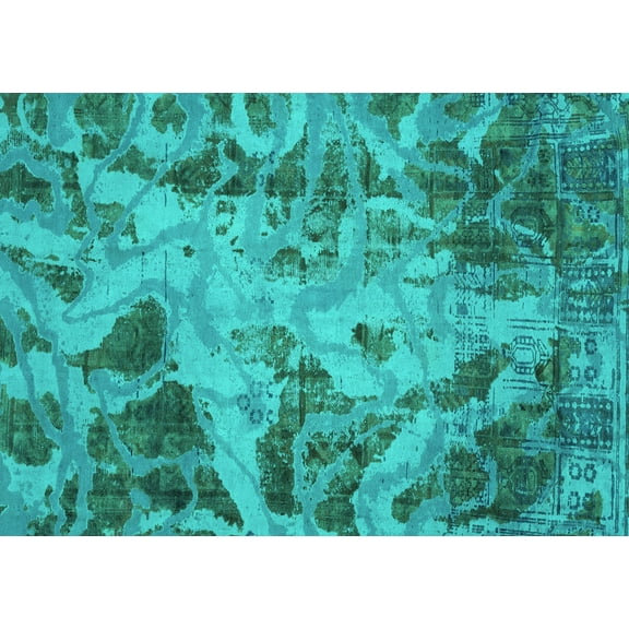 Ahgly Company Machine Washable Indoor Rectangle Persian Turquoise Blue Bohemian Area Rugs, 5' x 7'