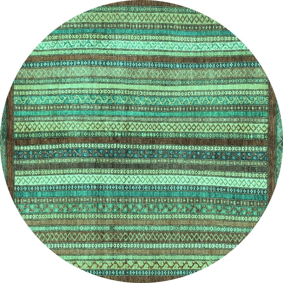 Ahgly Company Indoor Round Abstract Turquoise Blue Modern Area Rugs, 3' Round