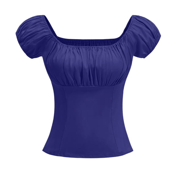 Roncen Women's Ruched Square Neck T Shirt Cap Short Sleeve Slim Fitted Casual Tee Tops