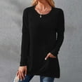 thumbnail image 2 of Annhoo Hauts de Détente pour Femmes Automne Col Rond Manches Longues Tuniques Confortables Chemises Unies avec Poches, 2 of 6