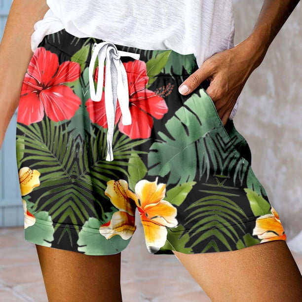 MKLEKYY Pijama Corto Para Mujer, Pantalones Cortos Deportivos De Cintura Alta Con Cordones Y Bolsillos Estampados Informales Para Mujer
