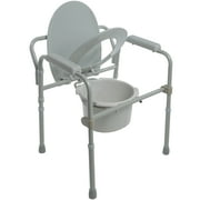 PCP Folding Coated Adjustable Steel Commode, Grey,