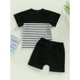 thumbnail image 4 of Wassery 2Pcs Toddler Baby Boys Outfits Stripe Print Short Sleeve Round Neck T-Shirt and Casual Elastic Waist Solid Shorts Set Summer Clothes 0-3T, 4 of 8