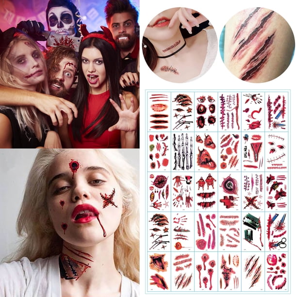 Pegatinas de tatuaje, tatuaje temporal para hombres, mujeres y adultos, pegatinas de Halloween para la boca, pegatinas de terror para labios, pegatinas de maquillaje, suministros para fiestas, 30 pega