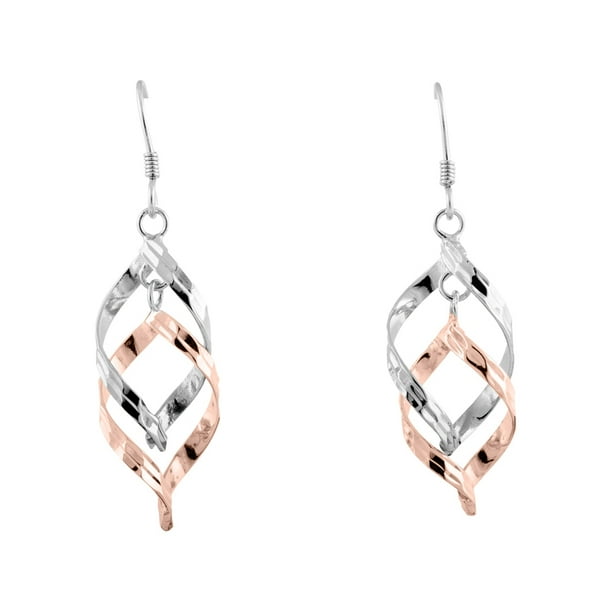 Boucles d'Oreilles Taille Diamant en Argent Sterling avec Placage Rose
