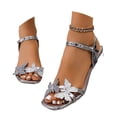 thumbnail image 3 of Uobin Women's Heeled Sandals Square Open Toe Butterfly Ankle Strap Block Heels Strappy Clear Heels Low Heels, 3 of 9