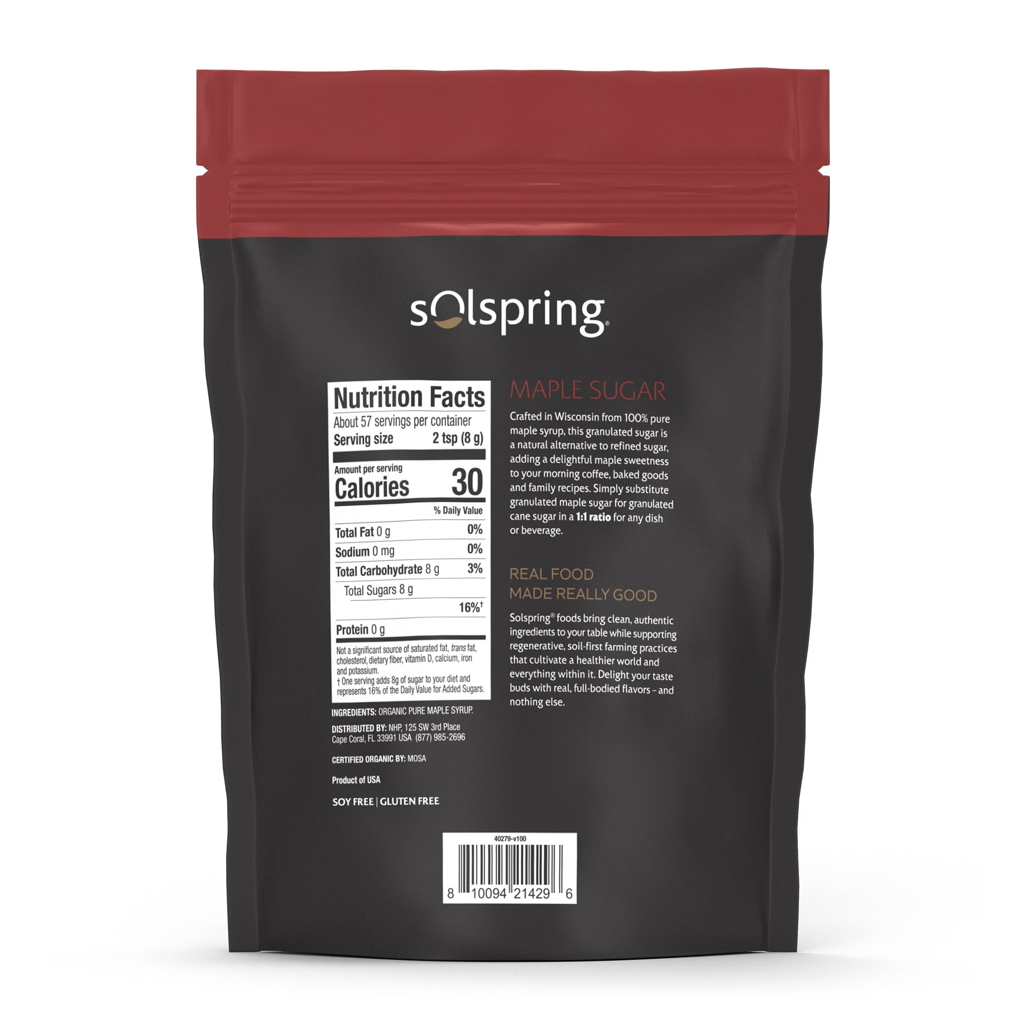 Dr. Mercola Solspring Organic Maple Sugar, 16 oz, Granuated, Made in U.S.A, Sugar Alternative, Certified USDA Organic, 2 Pack