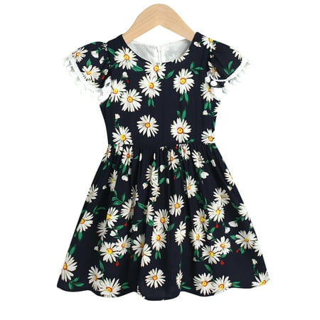 

Toddler Girls Casual Fly Sleeve Tassel Floral Flower Dress Beach Dress Clothes