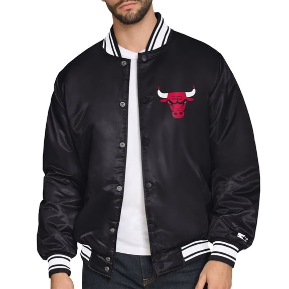 Men's Starter  Black Chicago Bulls Triangle Full-Snap Varsity Jacket