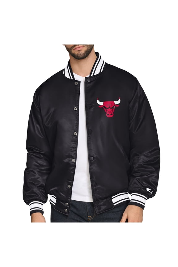 Men's Starter  Black Chicago Bulls Triangle Full-Snap Varsity Jacket