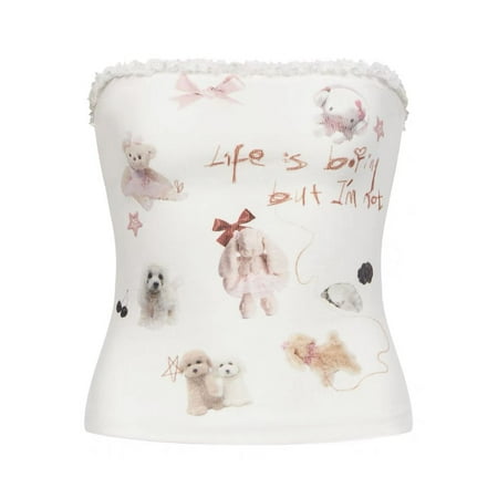 Sanrio Hello Kitty Tube Tops Strapless Bra Summer American Sweetheart Spicy Girl Slim Bralette Crop Top For Women Y2k Clothes
