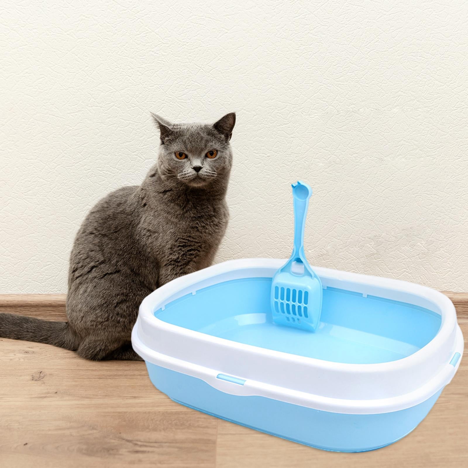 EHJRE Cat High Sided Durable for All Kinds of Cat Litter Sturdy Splashproof Open Top Pet Litter Tray Kitten Potty Toilet Light Blue