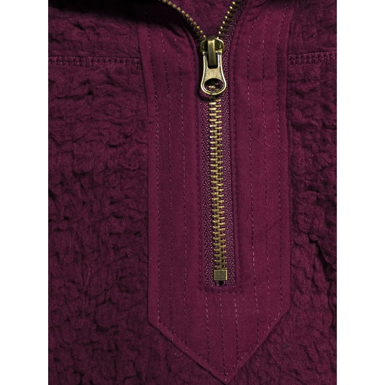 Time and Tru Women s Quarter Zip Sherpa Pullover Walmart
