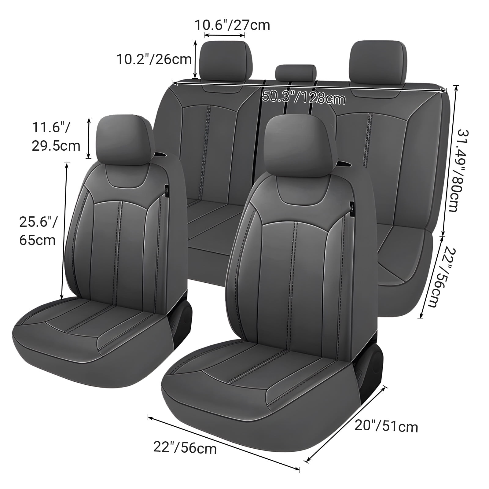 OTOEZ Universal Car Seat Covers Breathable PU Leather & Zipper Design, 5 Seats Full Set Waterproof Cushion Interior Accessories, For Solid Split Bench