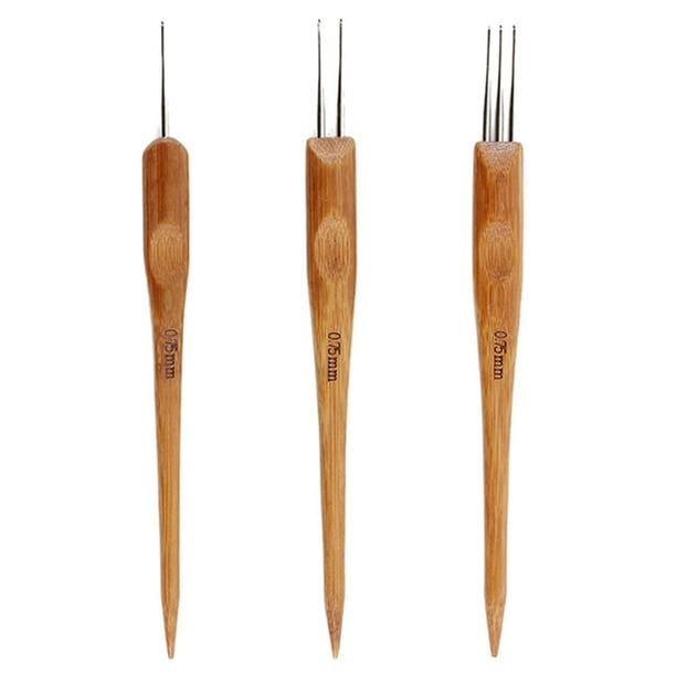 3 piezas de gancho de crochet para rastas con mango de madera para trenzar el cabello 075 mm