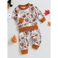 thumbnail image 3 of Arvbitana Baby Boys Halloween Casual Outfit Set Newborn Kids Long Sleeve Round Neck Pumpkin Print T-shirt Tops + Drawstring Sweatpants Toddler 2-Piece Outfits 0M-3T, 3 of 8