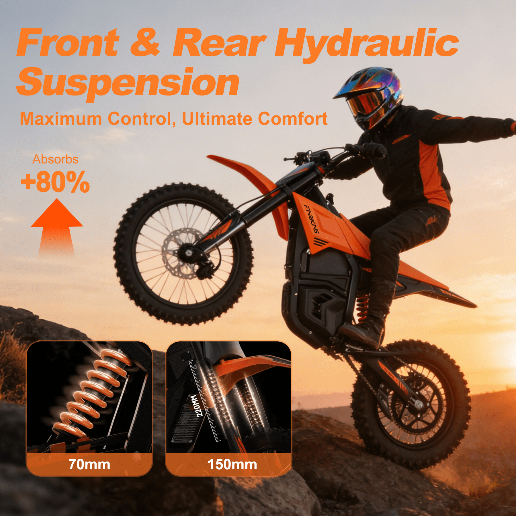 Electric Dirt Bike for Teens Adults, 2000W Peak, 48V 23Ah, 37MPH Top Speed, Up to 45 Miles, 14"/12" Tire Off-Road Ebike, Rear and Front Suspension System, Dual Hydraulic Disc Brakes, Age 13+