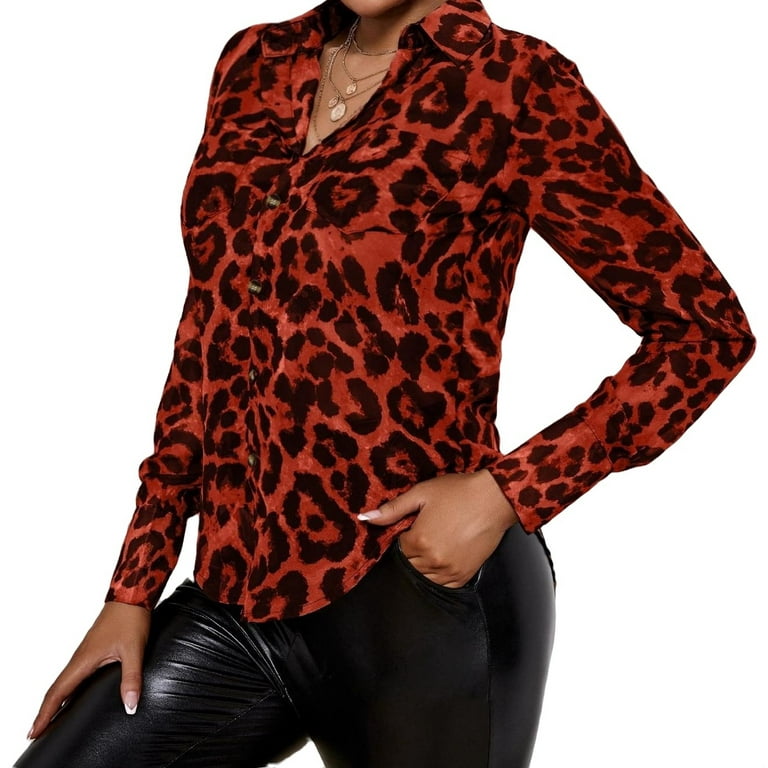 Ladies red animal print top hot sale