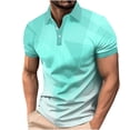 thumbnail image 5 of Men's Gradient Geometric Print T-Shirt, Short Sleeve Slim Fitting Button Tops Moisture-Wicking Sports Golf Tee Everyday Wear Green 4XL, 5 of 7
