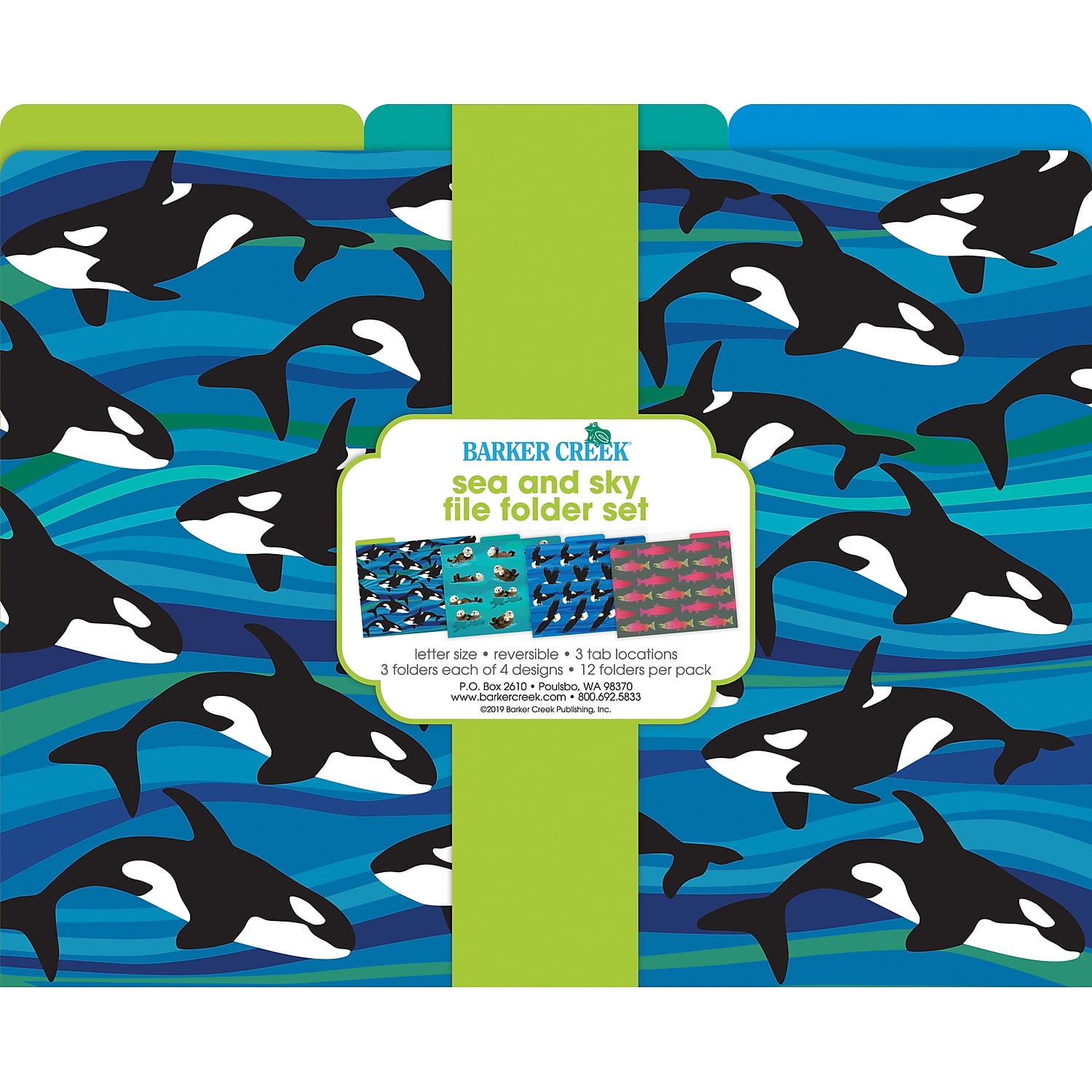 Barker Creek Designer File Folders Set of 12, Sea & Sky, Multi-Design, Reversible, Colorful Patterns Inside and Out, Letter Size, 1/3 Cut Tabs, 12-Pack, Home, School and Office Supplies (1377)