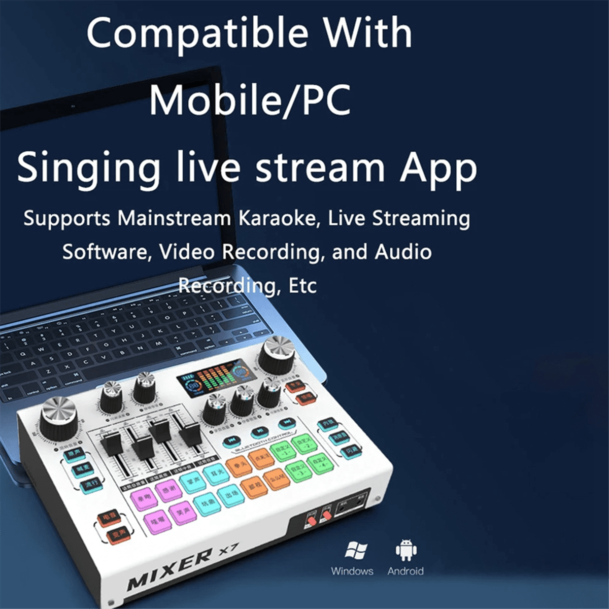 X7 Live Streaming Sound Card Voice Changer DJ Mixer Effects for PC Smartphone Computer Audio Interface Console Card