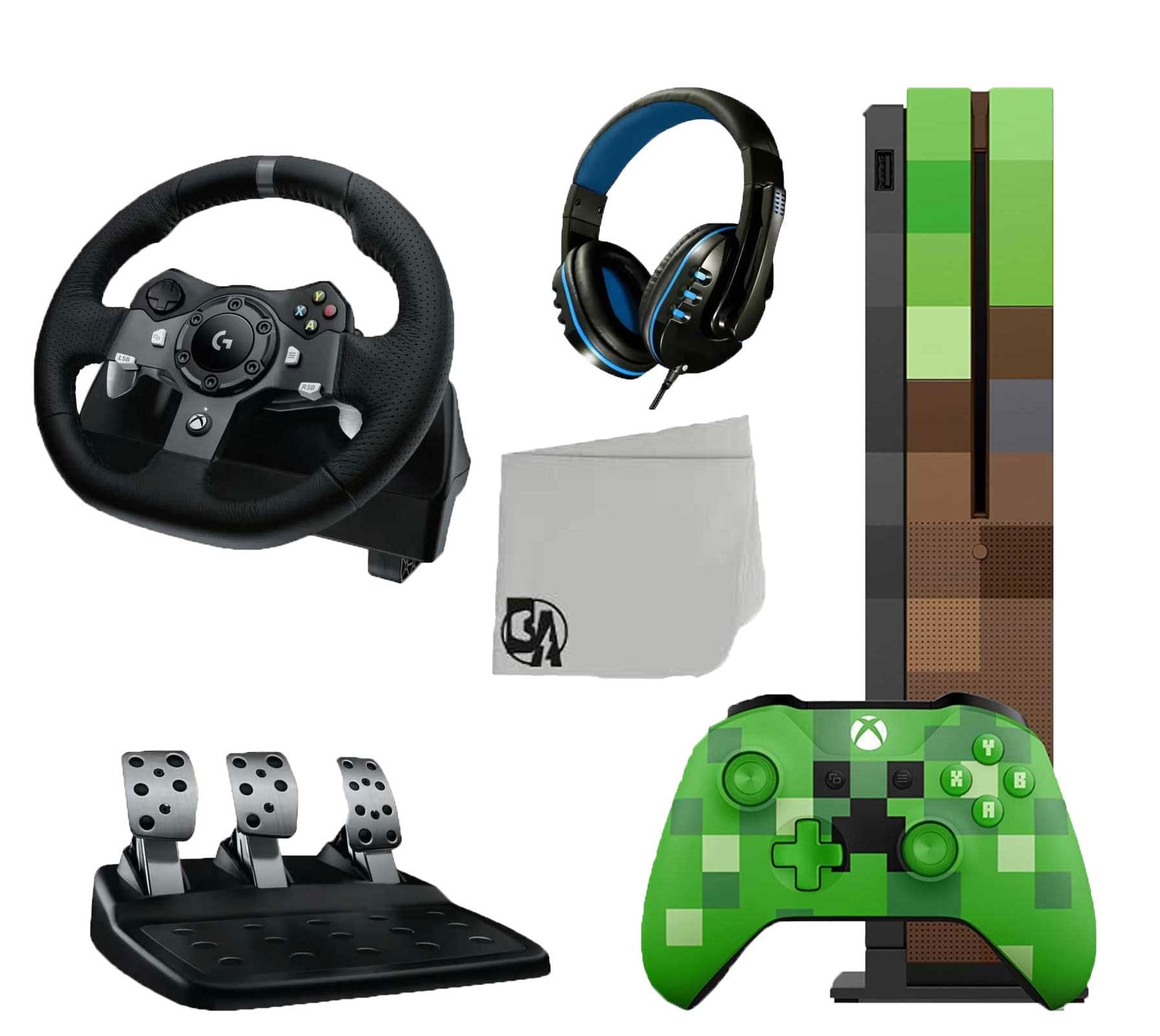 applaus toetje Vriendin Microsoft 23C-00001 Xbox One S Minecraft Limited Edition 1TB Gaming Console  with Logitech G920 Steering Wheel BOLT AXTION Bundle Used - Walmart.com