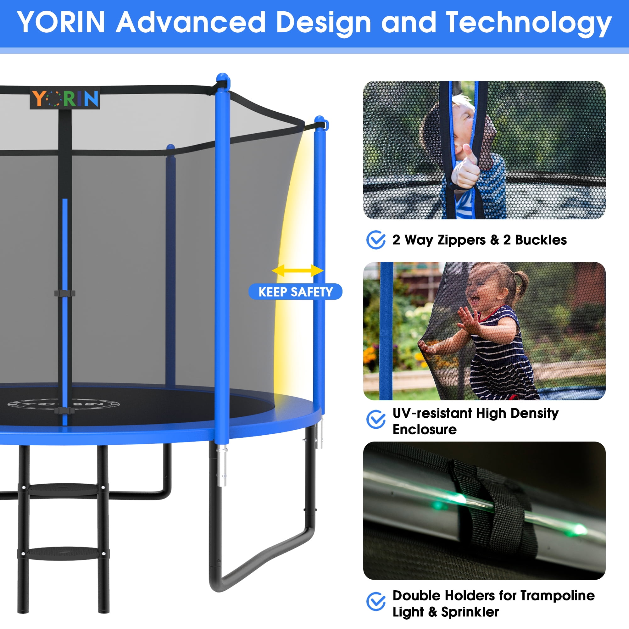 YORIN Trampoline, 10FT Trampoline for 3-4 Kids Adults with Enclosure Net, 1000LBS Outdoor Trampoline with Basketball Hoop, Ladder, Galvanized Anti-Rust Coating Heavy Duty Round Trampoline