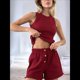 thumbnail image 4 of Conjuntos de Dos Piezas de Verano para Mujer: Top Corto Sin Mangas y Pantalones Cortos Casuales, Rojo, Talla L, 4 of 10