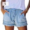 thumbnail image 3 of Pantalones cortos de mezclilla suaves para mujer, pantalones cortos de tela vaquera para niñas y adolescentes, ropa de verano para mujer Prendas para la parte inferior del cuerpo Azul claro S Minnieouse AP010851-21, 3 of 6