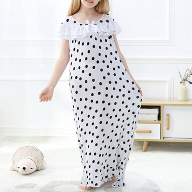 Vêtements de Nuit & Robes pour Filles Petites & Grandes Filles Robe de Pyjama Longue à Épaules et Col Rond en Dentelle pour un Confort Nocturne Confortable