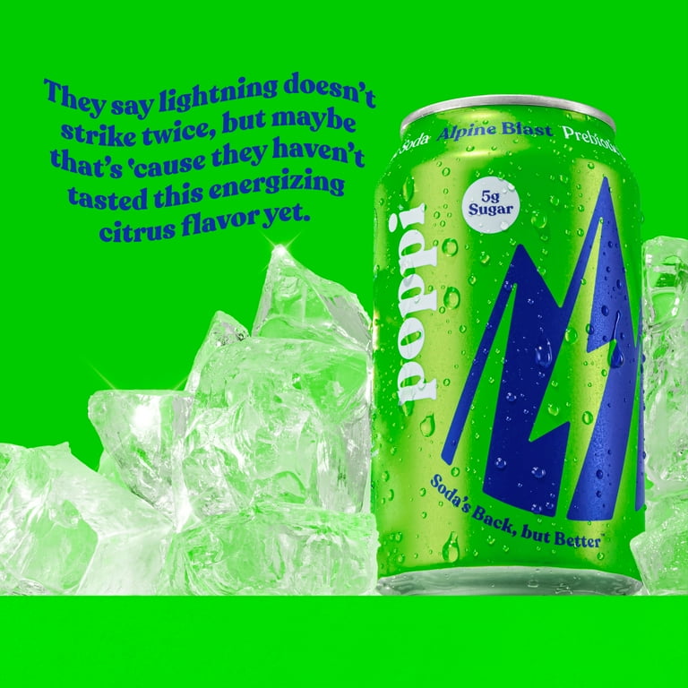 poppi Alpine Blast Prebiotic Soda 12 oz 4 Pack Cans with Apple