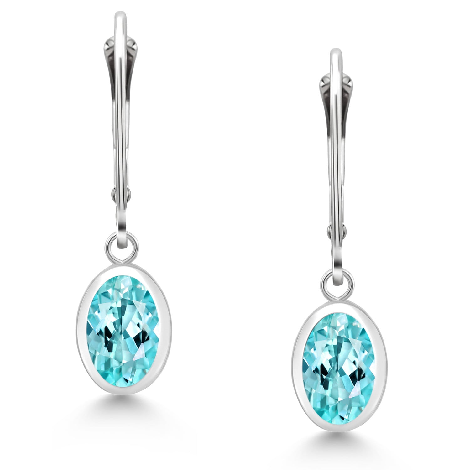 Gem Stone King 925 Sterling Silver Blue Apatite Drop Dangle Leverback Earrings for Women (2.40 Cttw, Gemstone, Oval 8X6MM)