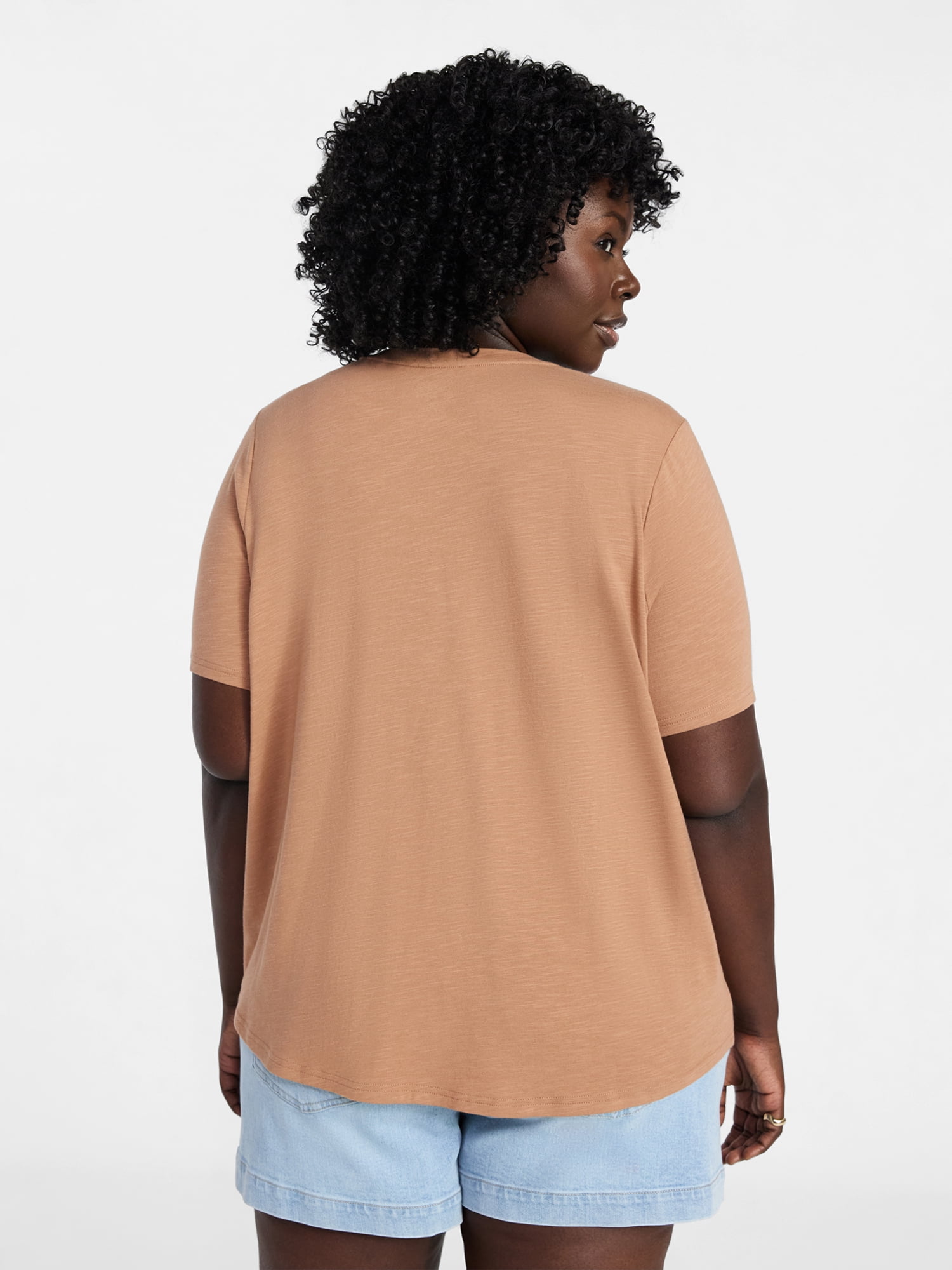 Terra & Sky Women's Plus Size Crewneck Tee with Short Sleeves, Sizes 0X-5X