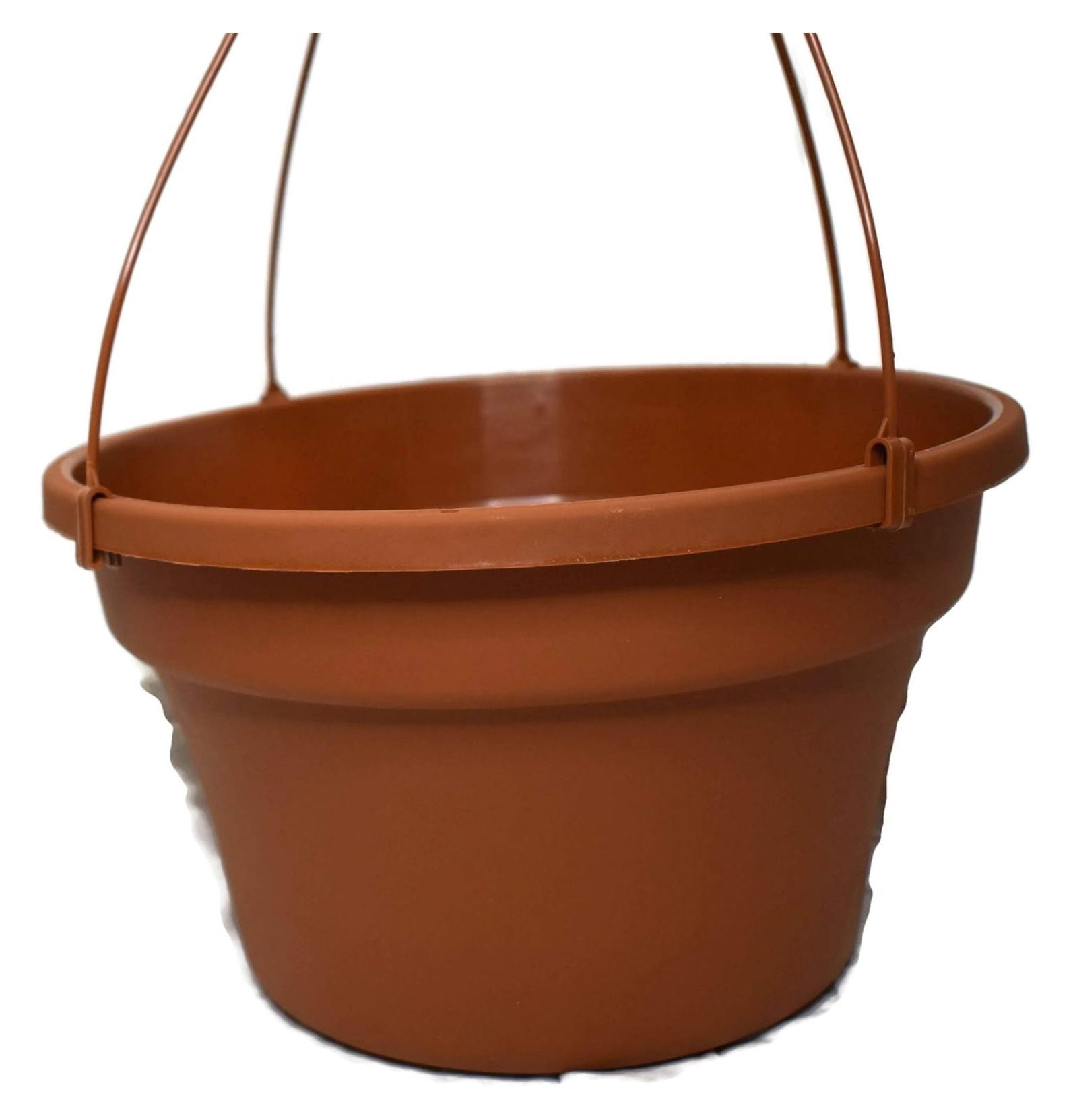 12" Hanging Basket Plastic - Terra-Cotta Outdoor Flower Pots with Hanger - Large 2.37 Gallon Planters for Plants - Patio, Porch, Garden Décor (5 Pack)