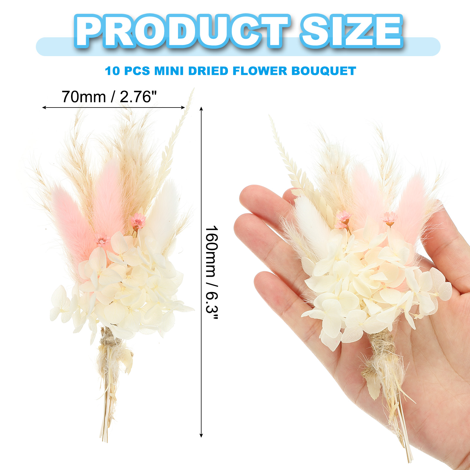 Uxcell 10 Pcs Mini Pampas Grass Dried Flower Bouquet Baby's Breath Boho Light Pink