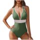 thumbnail image 2 of Traje de baño de bikini de verano para mujer, de color liso, con cojín en el pecho y sin soporte de acero, sin espalda, con tirantes, de nailon., 2 of 5